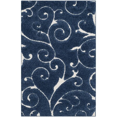 Safavieh 4 x 6 ft. Shag Power Loomed Small Rectangular Area Rug, Dark Blue and Cream SG455-6511-4
